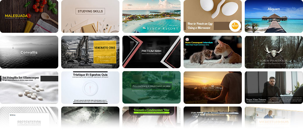 Browse hiCreoʼs AI-powered presentation templates - 5 rows and 4 columns of various template thumbnails