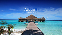 Aliquam presentation thumbnail featuring a wood house on the beach with emerald-colored water