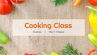 cooking class eLearning Course Thumbnail with Wooden Cutting Board with Assorted Vegetables and 'Cooking Class' Textbox on Top