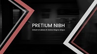 Professionally designed Presentation thumbnail with a blurred subway background and various white and red lines angled on the left and right sides. The center displays the title 'PRETIUM NIBH'.